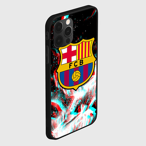 Чехол iPhone 12 Pro Max Barcelona огонь глитч / 3D-Черный – фото 2