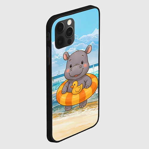 Чехол iPhone 12 Pro Max Бегемотик в плавательном круге с уточкой / 3D-Черный – фото 2