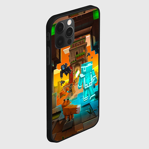 Чехол iPhone 12 Pro Max Майнкрафт - воин в алмазной броне / 3D-Черный – фото 2