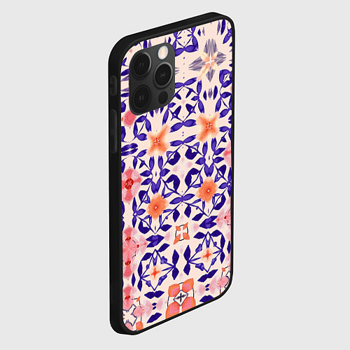 Чехол iPhone 12 Pro Max Цветочная метаморфоза фиолетово-розовая / 3D-Черный – фото 2