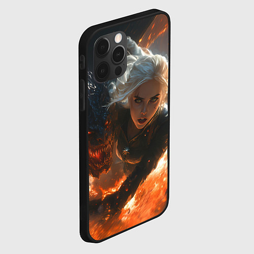 Чехол iPhone 12 Pro Max Цири и дракон в огне / 3D-Черный – фото 2