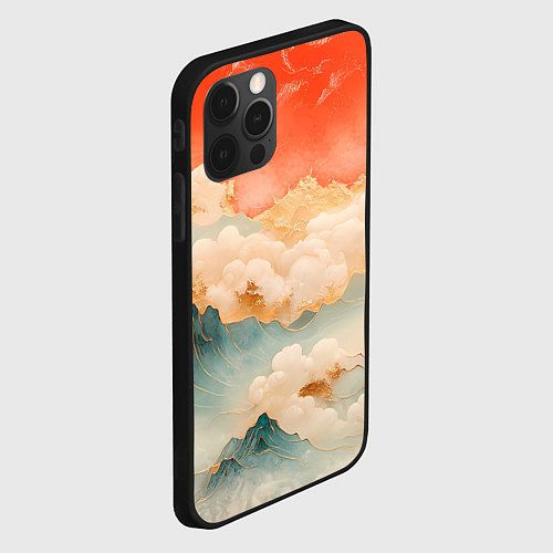 Чехол iPhone 12 Pro Max Объемные Японские волны текстура / 3D-Черный – фото 2