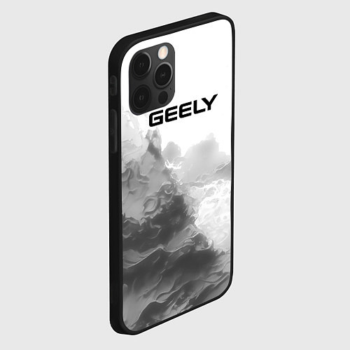 Чехол iPhone 12 Pro Max Geely на сером абстрактном фоне / 3D-Черный – фото 2