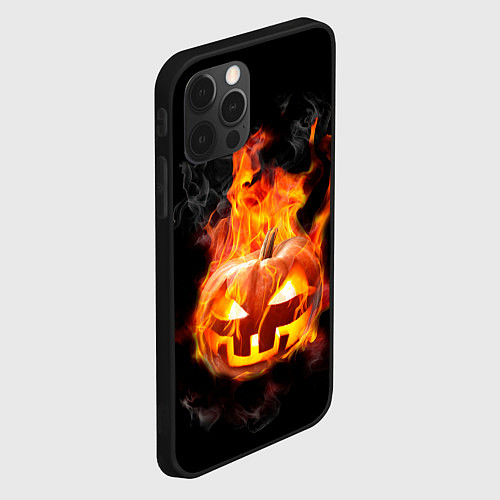 Чехол iPhone 12 Pro Max Горящая тыква джек / 3D-Черный – фото 2