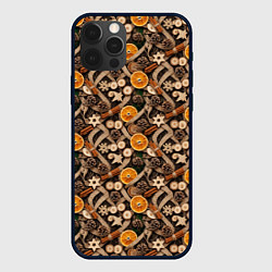 Чехол для iPhone 12 Pro Max Новогодний орнамент с корицей и дольками апельсина, цвет: 3D-черный