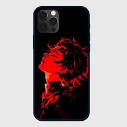 Чехол для iPhone 12 Pro Max Клинок, рассекающий демонов Танджиро и иероглифы, цвет: 3D-черный