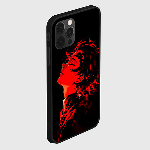 Чехол iPhone 12 Pro Max Клинок, рассекающий демонов Танджиро и иероглифы / 3D-Черный – фото 2
