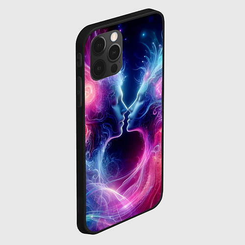 Чехол iPhone 12 Pro Max Космический поцелуй - неоновое свечение / 3D-Черный – фото 2