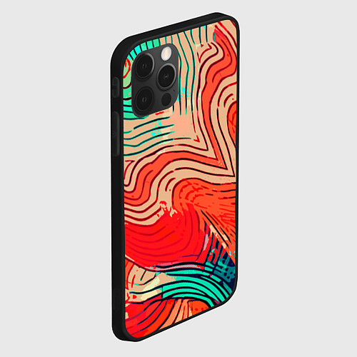 Чехол iPhone 12 Pro Max Красно-зелёный полосатая абстракция / 3D-Черный – фото 2