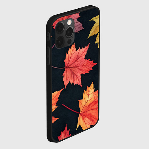 Чехол iPhone 12 Pro Max Кленовые листья на черном - акварельный паттерн / 3D-Черный – фото 2