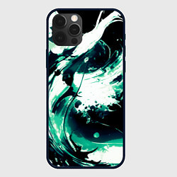 Чехол для iPhone 12 Pro Max Чёрно-зелёный абстракция волна, цвет: 3D-черный