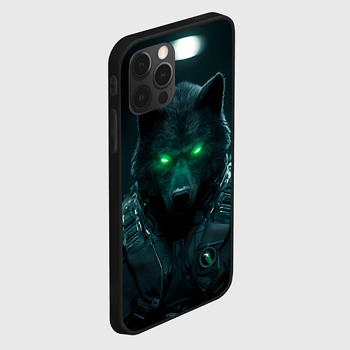 Чехол iPhone 12 Pro Max Киберпанк волк в броне / 3D-Черный – фото 2
