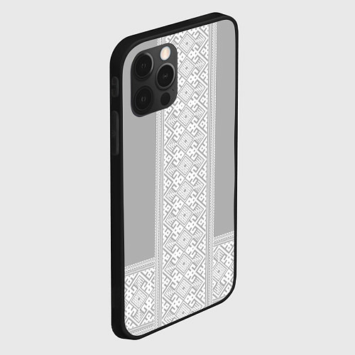 Чехол iPhone 12 Pro Max Славянский узор на сером - вышиванка рубаха / 3D-Черный – фото 2