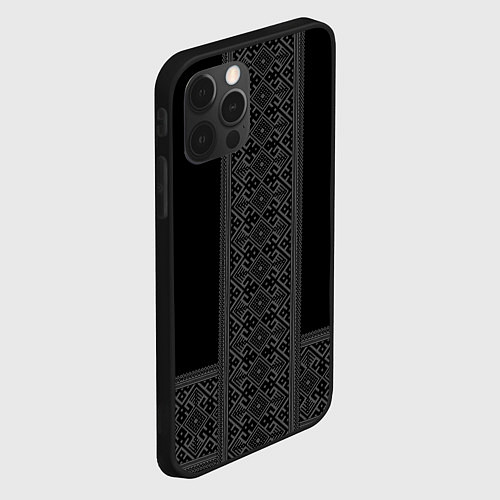 Чехол iPhone 12 Pro Max Серебряный узор на черном - вышиванка рубаха / 3D-Черный – фото 2