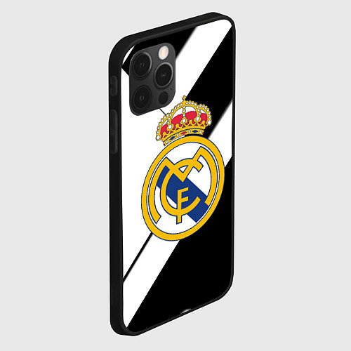 Чехол iPhone 12 Pro Max Реал Мадрид черно белые полосы / 3D-Черный – фото 2