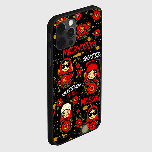 Чехол iPhone 12 Pro Max Матрешки - паттерн / 3D-Черный – фото 2