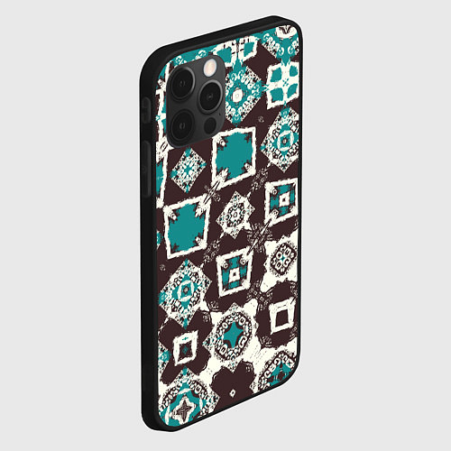 Чехол iPhone 12 Pro Max Бирюзово-коричневая геометрическая текстура / 3D-Черный – фото 2