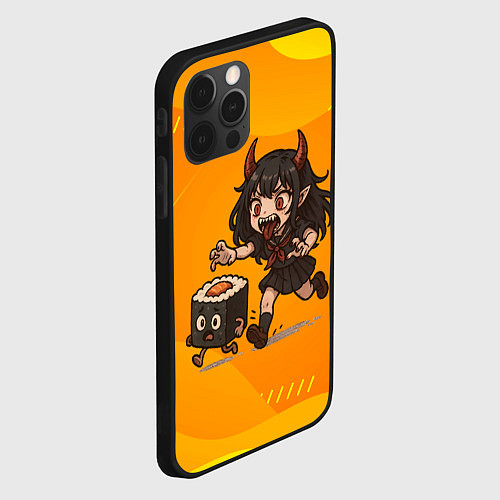 Чехол iPhone 12 Pro Max Девочка дьявол бежит за роллом / 3D-Черный – фото 2