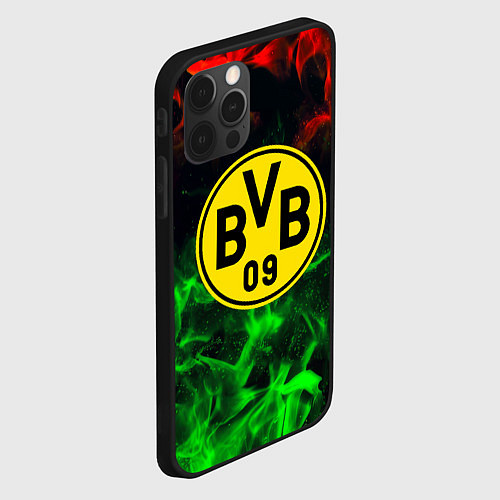 Чехол iPhone 12 Pro Max Borussia красно зеленый огонь / 3D-Черный – фото 2