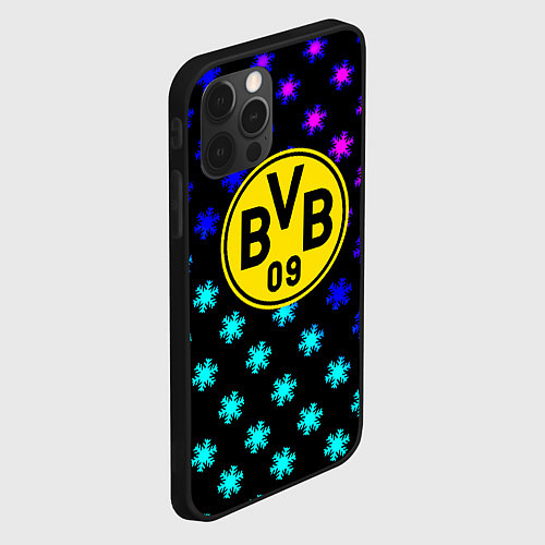 Чехол iPhone 12 Pro Max Borussia неоновые снежинки / 3D-Черный – фото 2