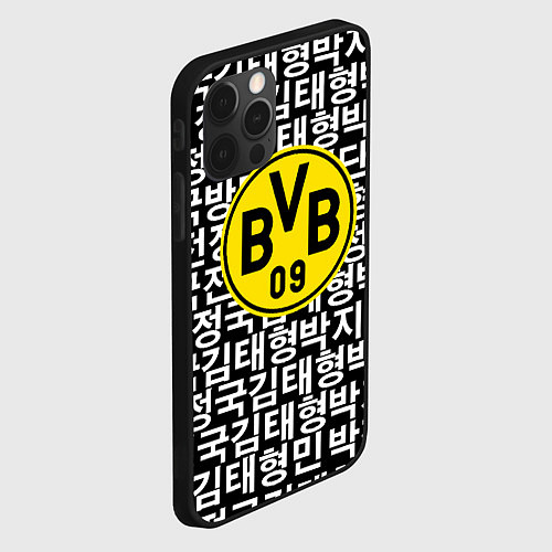Чехол iPhone 12 Pro Max Borussia японские символы паттерн / 3D-Черный – фото 2