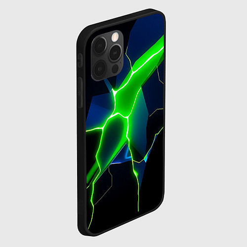 Чехол iPhone 12 Pro Max Neon green glow / 3D-Черный – фото 2