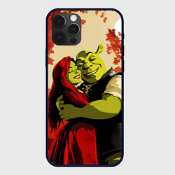 Чехол для iPhone 12 Pro Max Шрек и Фиона обнимаются в осеннем лесу, цвет: 3D-черный