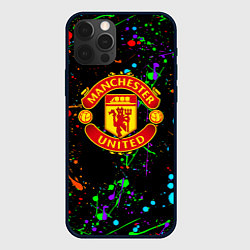 Чехол для iPhone 12 Pro Max Манчестер Юнайтед неоновые краски, цвет: 3D-черный
