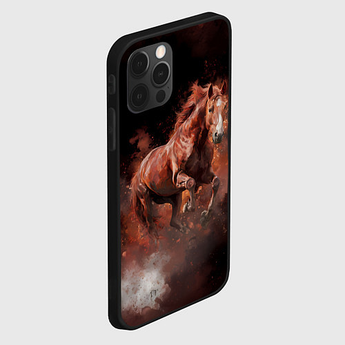 Чехол iPhone 12 Pro Max Коричневая лошадь в прыжке / 3D-Черный – фото 2
