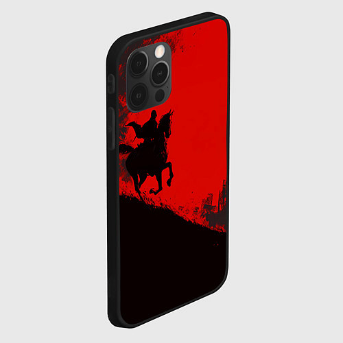 Чехол iPhone 12 Pro Max Лошадь скачет на красном фоне / 3D-Черный – фото 2