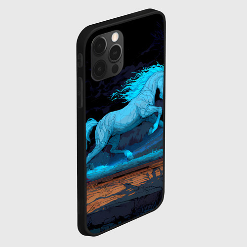 Чехол iPhone 12 Pro Max Лошадь в синем свете / 3D-Черный – фото 2