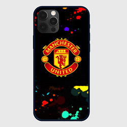 Чехол для iPhone 12 Pro Max Манчестер Юнайтед краски неон, цвет: 3D-черный