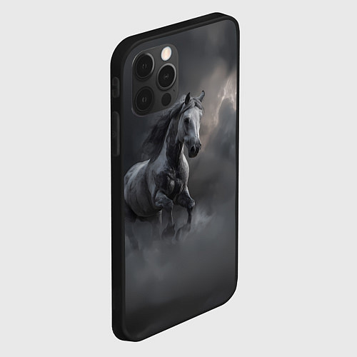 Чехол iPhone 12 Pro Max Белая лошадь в тумане / 3D-Черный – фото 2