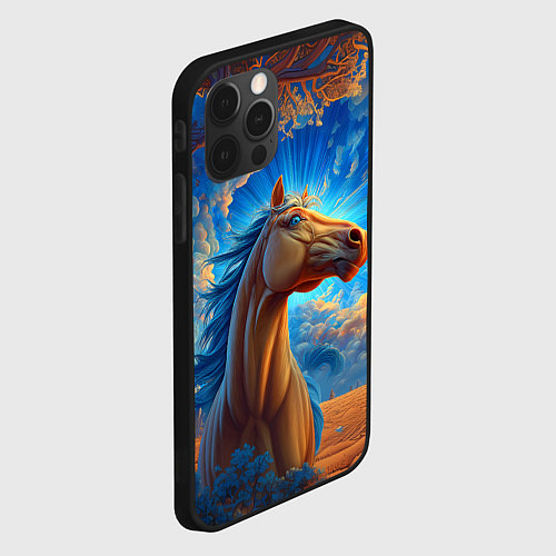 Чехол iPhone 12 Pro Max Лошадь на фоне синего неба / 3D-Черный – фото 2