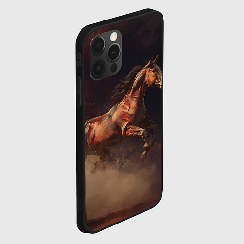 Чехол iPhone 12 Pro Max Лошадь в прыжке из пыли / 3D-Черный – фото 2