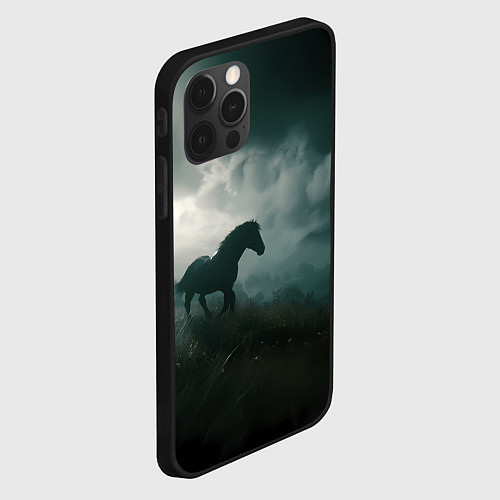 Чехол iPhone 12 Pro Max Лошадь в поле - буря / 3D-Черный – фото 2
