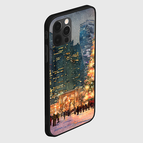 Чехол iPhone 12 Pro Max Москва - сити и новогодняя елка / 3D-Черный – фото 2
