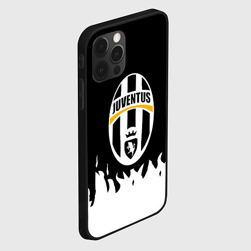 Чехол iPhone 12 Pro Max Ювентус белый огонь текстура / 3D-Черный – фото 2