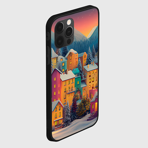 Чехол iPhone 12 Pro Max Новогодний город в горах / 3D-Черный – фото 2