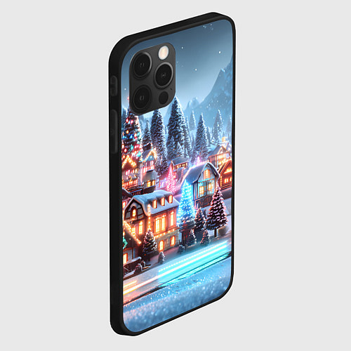 Чехол iPhone 12 Pro Max Городок в новогодних огоньках / 3D-Черный – фото 2