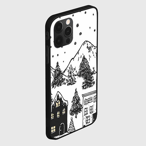 Чехол iPhone 12 Pro Max Заснеженный черно-белый город / 3D-Черный – фото 2