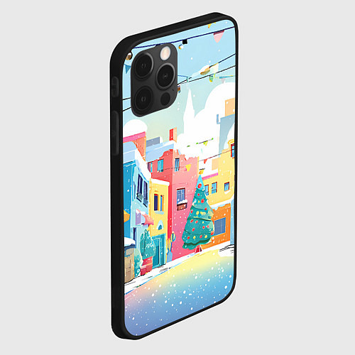 Чехол iPhone 12 Pro Max Разноцветный новогодний дворик / 3D-Черный – фото 2