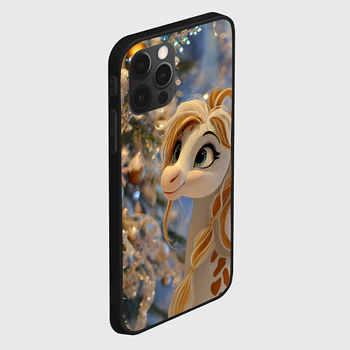 Чехол iPhone 12 Pro Max Новогодняя лошадка в крапинку / 3D-Черный – фото 2