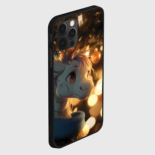 Чехол iPhone 12 Pro Max Лошадка под новогодней елкой / 3D-Черный – фото 2