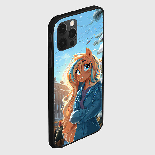 Чехол iPhone 12 Pro Max Лошадка на новогодней площади / 3D-Черный – фото 2