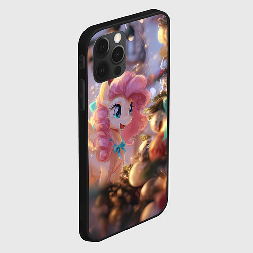 Чехол iPhone 12 Pro Max Милая новогодняя лошадка с крыльями / 3D-Черный – фото 2