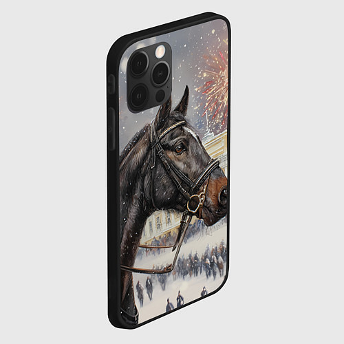 Чехол iPhone 12 Pro Max Конь на фоне салюта / 3D-Черный – фото 2
