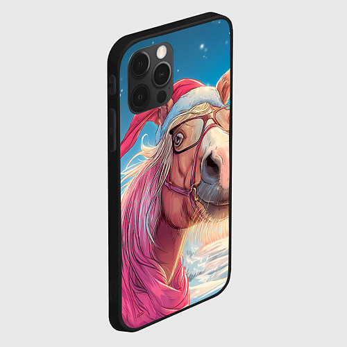 Чехол iPhone 12 Pro Max Новогодняя лошадь в очках / 3D-Черный – фото 2