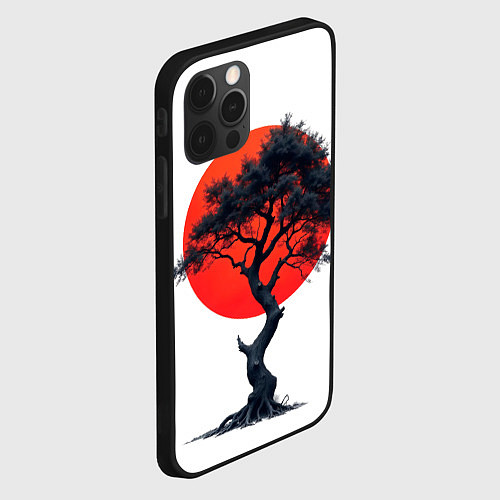 Чехол iPhone 12 Pro Max Японское дерево и солнце / 3D-Черный – фото 2