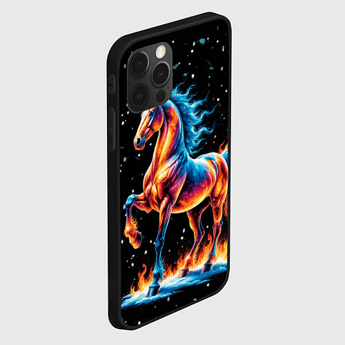 Чехол iPhone 12 Pro Max Лошадь на снегу / 3D-Черный – фото 2